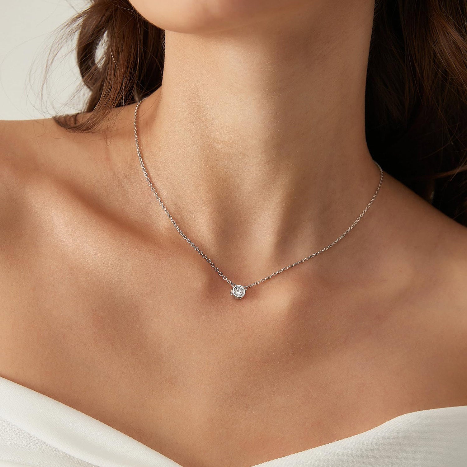 925 Sterling Silver Dainty Solitaire Necklace