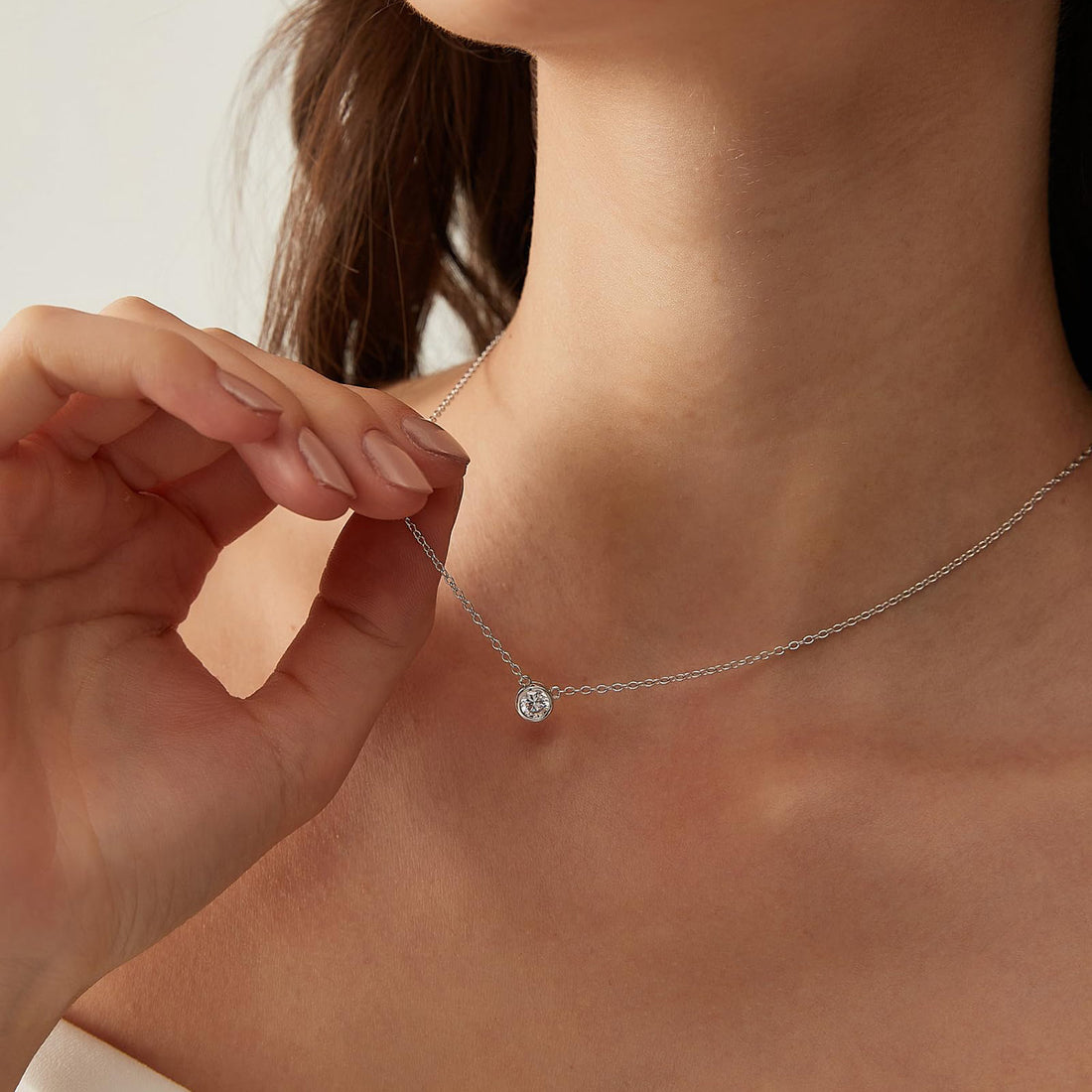 925 Sterling Silver Dainty Solitaire Necklace