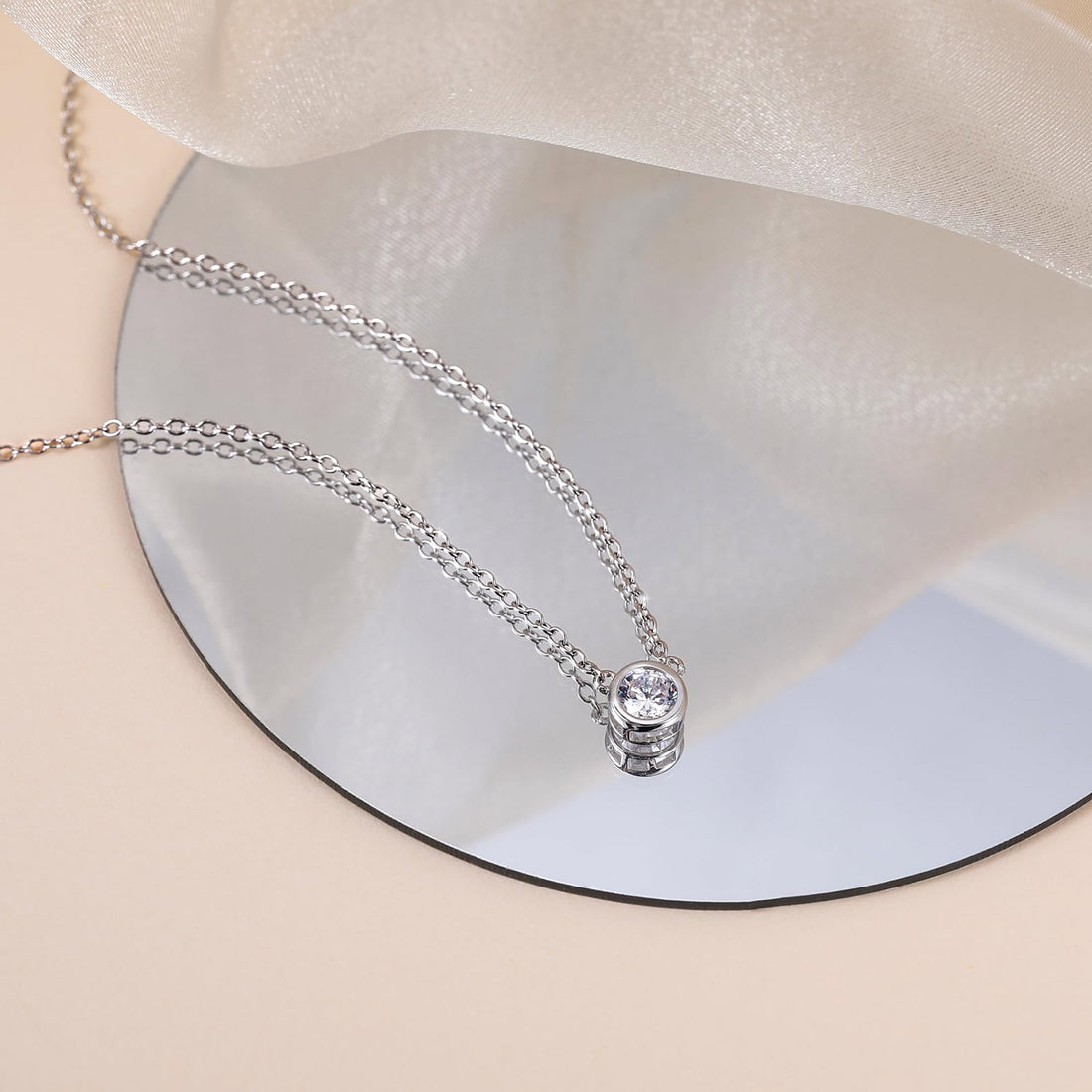 925 Sterling Silver Dainty Solitaire Necklace