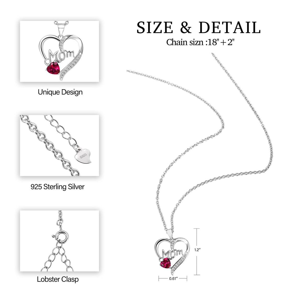 925 Sterling Silver Love Heart Necklaces for Women