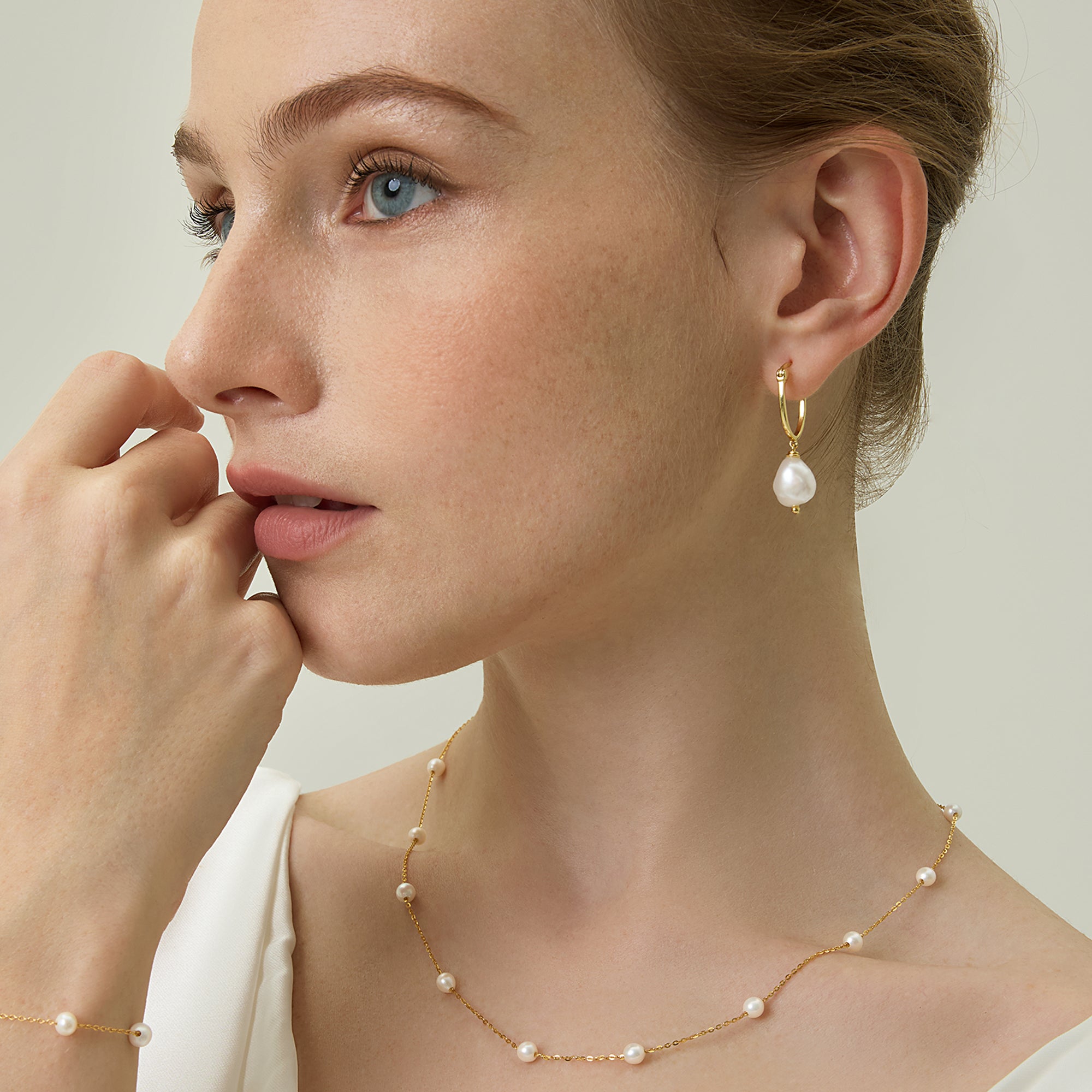 Soft Luster Organic Baroque Pearl Drop Hoop Earrings