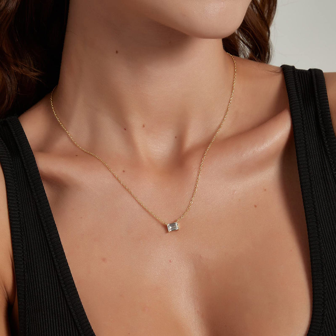 Dainty Emerald Cut CZ Necklace