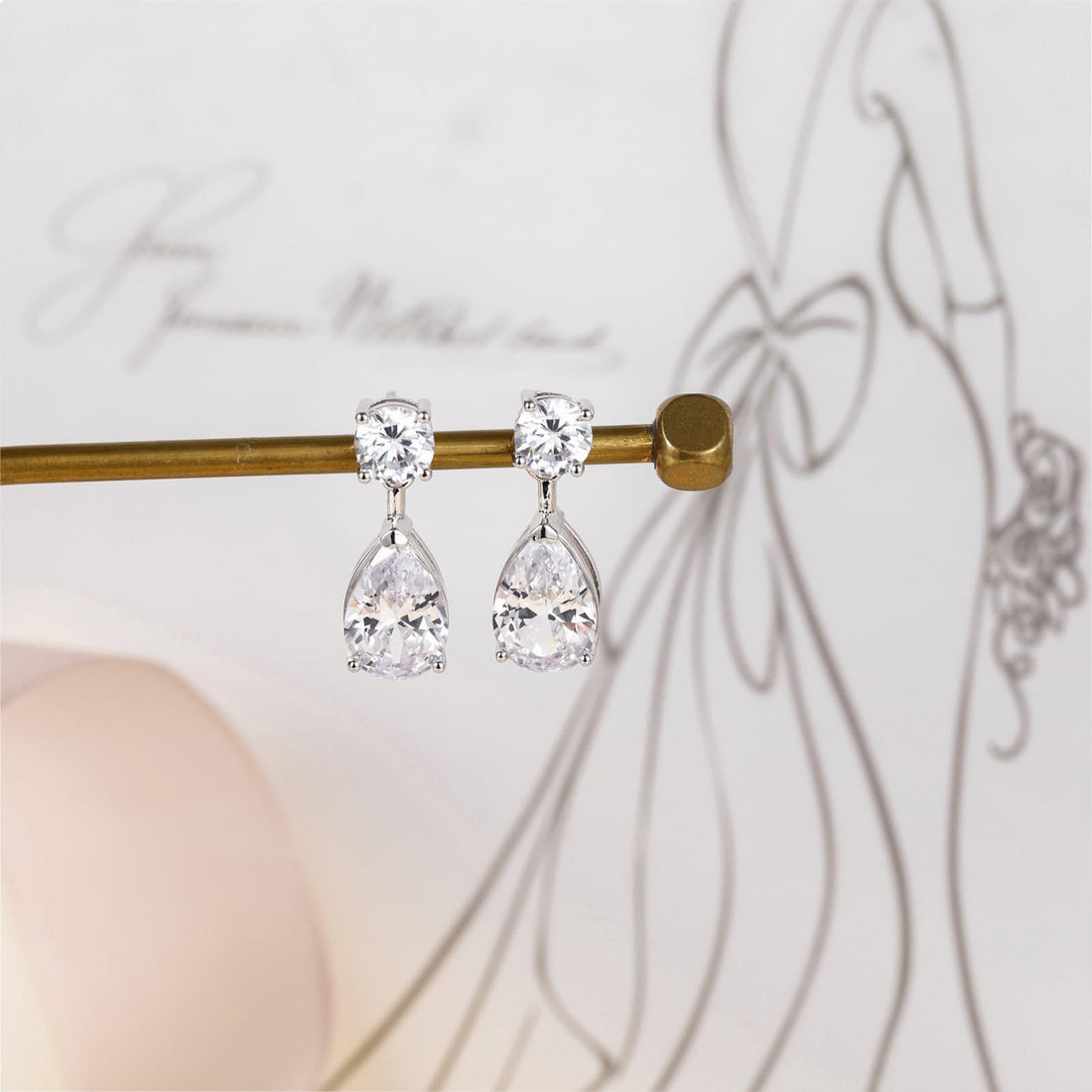 drop earrings, post earrings, wedding earrings, pear cut, oval cut, sterling silver