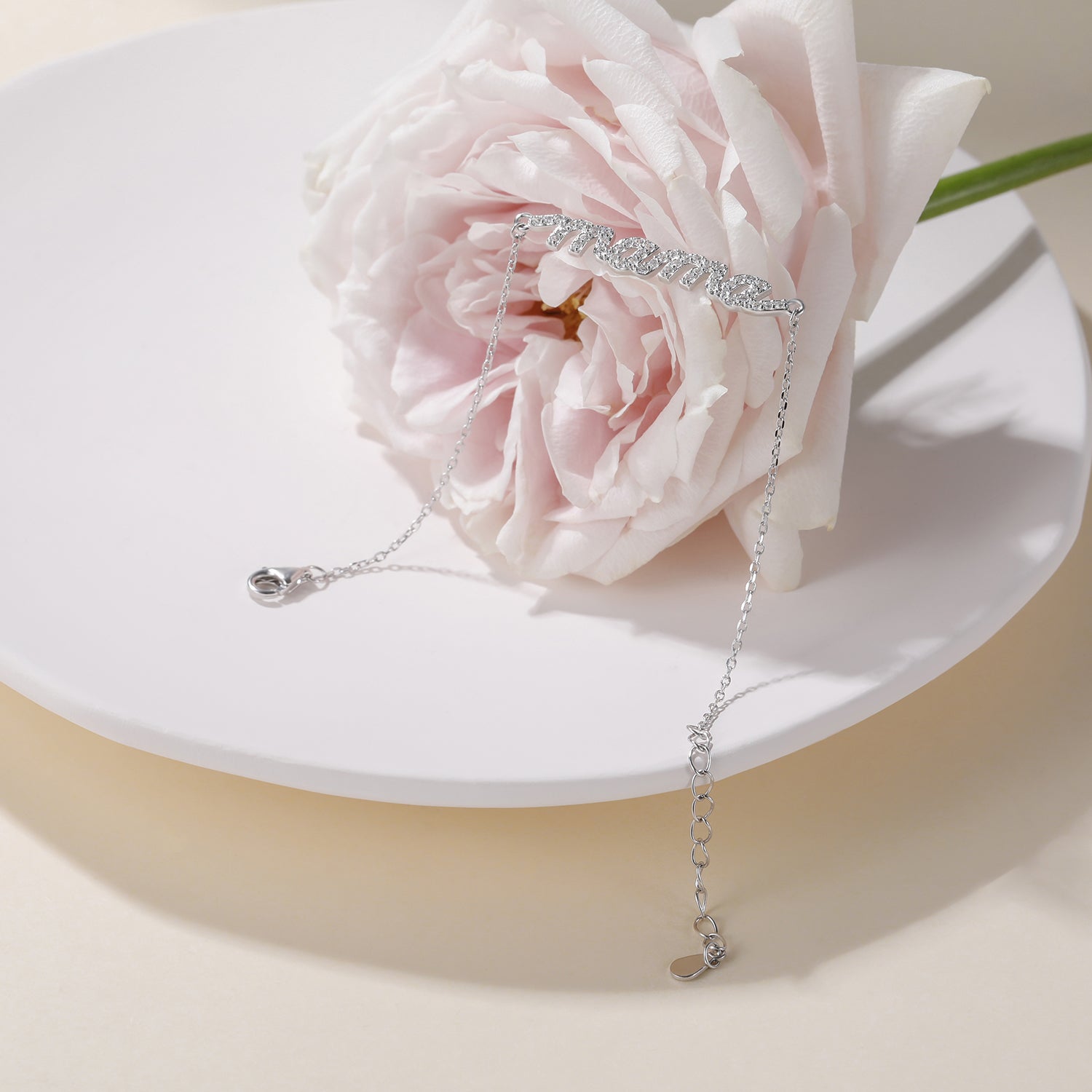 mom bracelet, name bracelet, sterling silver bracelet, cz stones