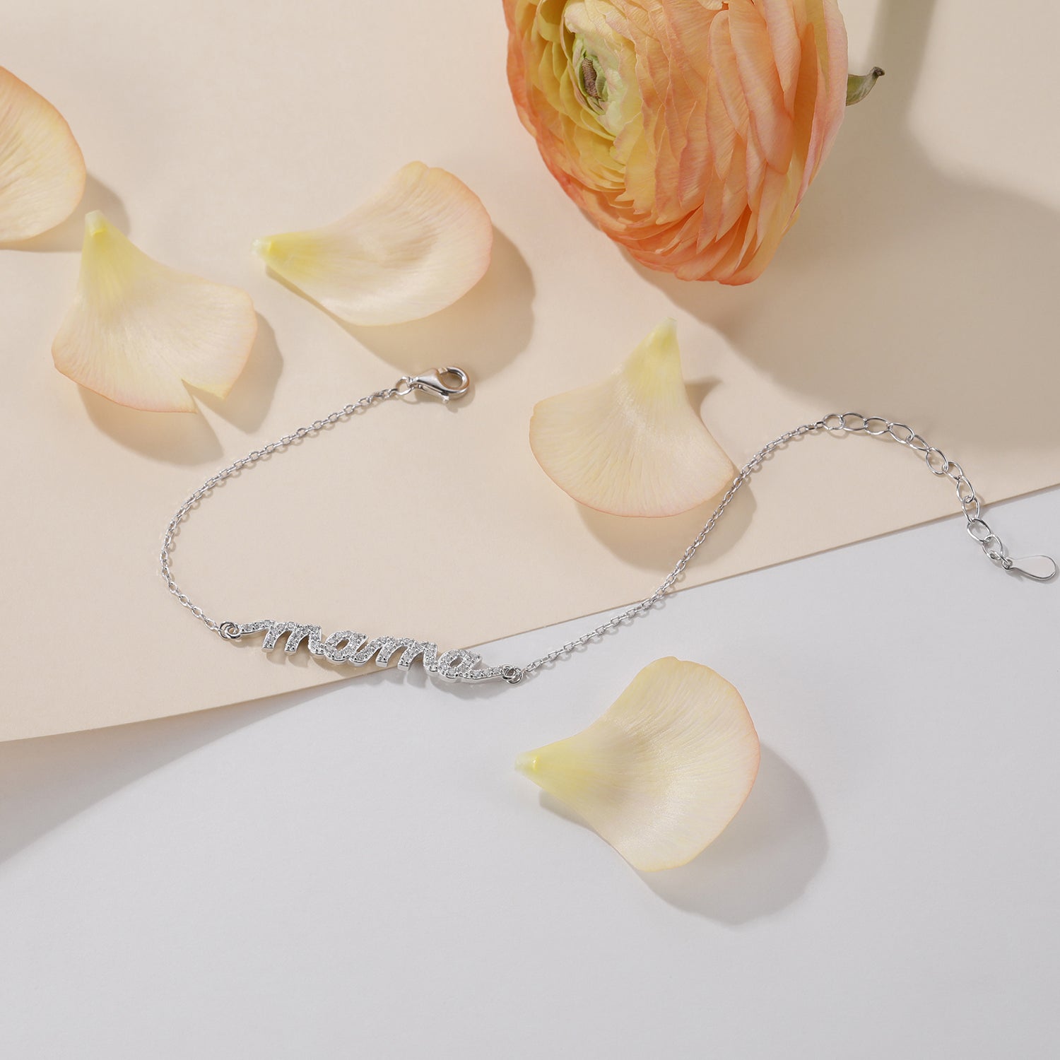 mom bracelet, name bracelet, sterling silver bracelet, cz stones