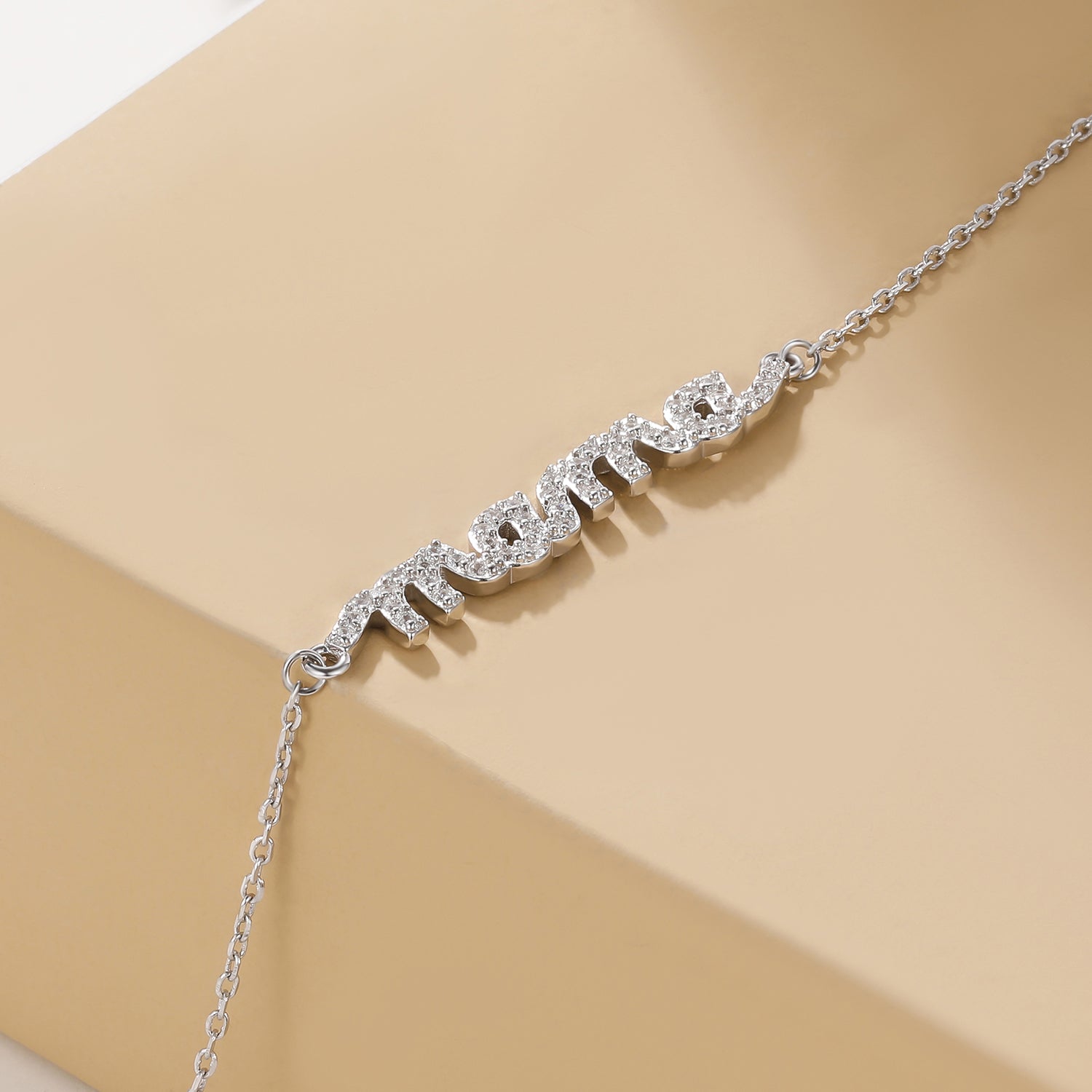 mom bracelet, name bracelet, sterling silver bracelet, cz stones