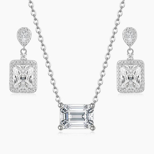 bridal set, bridal earrings, cz necklace for women, sterling silver necklace, silver gemstone necklace, cubic zirconia necklace, cz necklace, dainty necklace, emerald cut, necklace and earrings set, sets bridal jewelry, wedding jewelry sets, 30th wedding anniversary gift