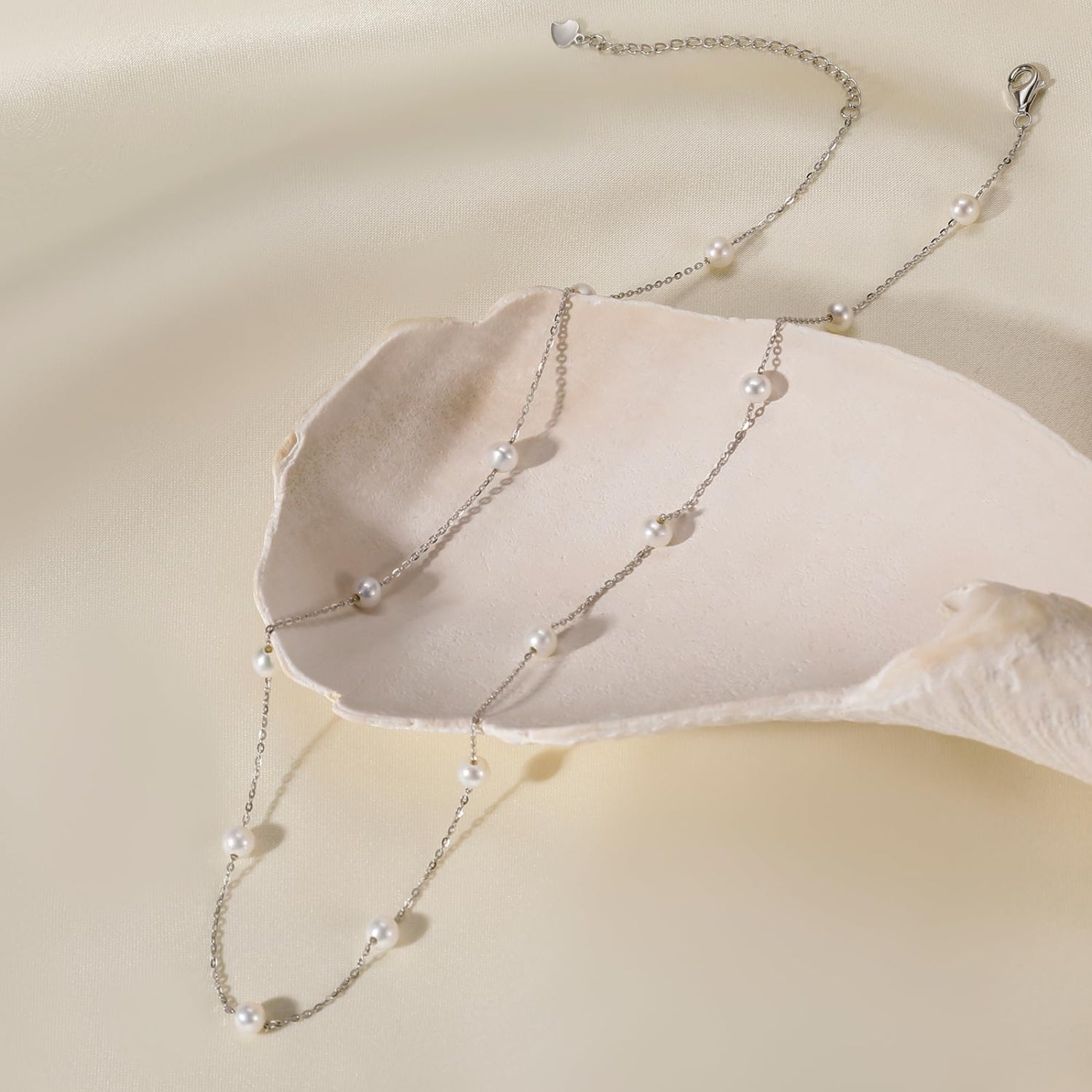  freshwater cultured pearls necklace, Pearl Station Necklace, Freshwater Pearl, 925 sterling silver chain, freshwater cultured pearls necklace, Pearl Station Necklace, Freshwater Necklace