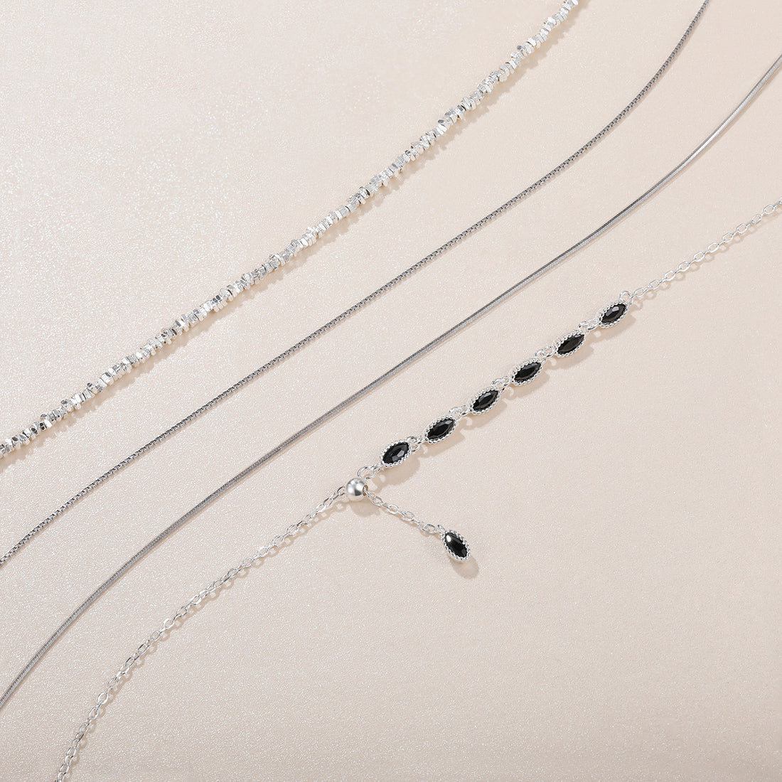Sterling Silver Black Zirconia Tassel Necklace