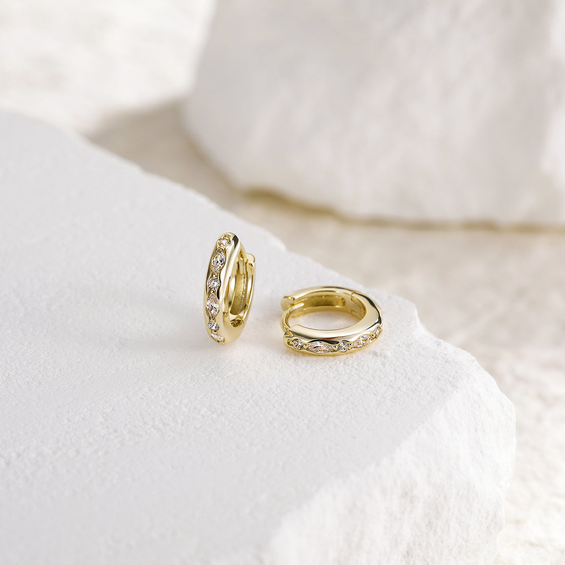 14K Gold Plated Moissanite Huggie Earrings