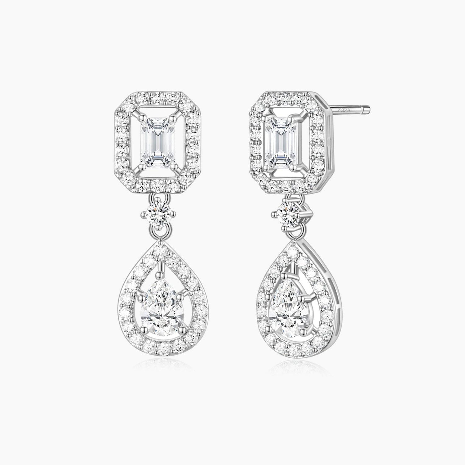 teardrop, bridal earrings, emerald cut, wedding earrings, pear cut, statement earrings, dangling earrings