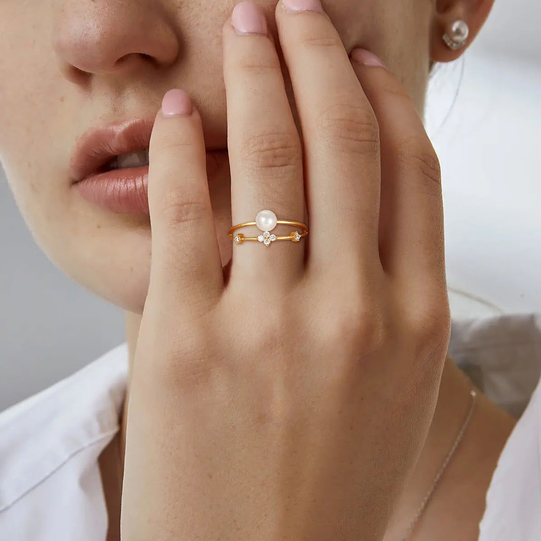 S925 Dual Layered Freshwater Pearl Ring