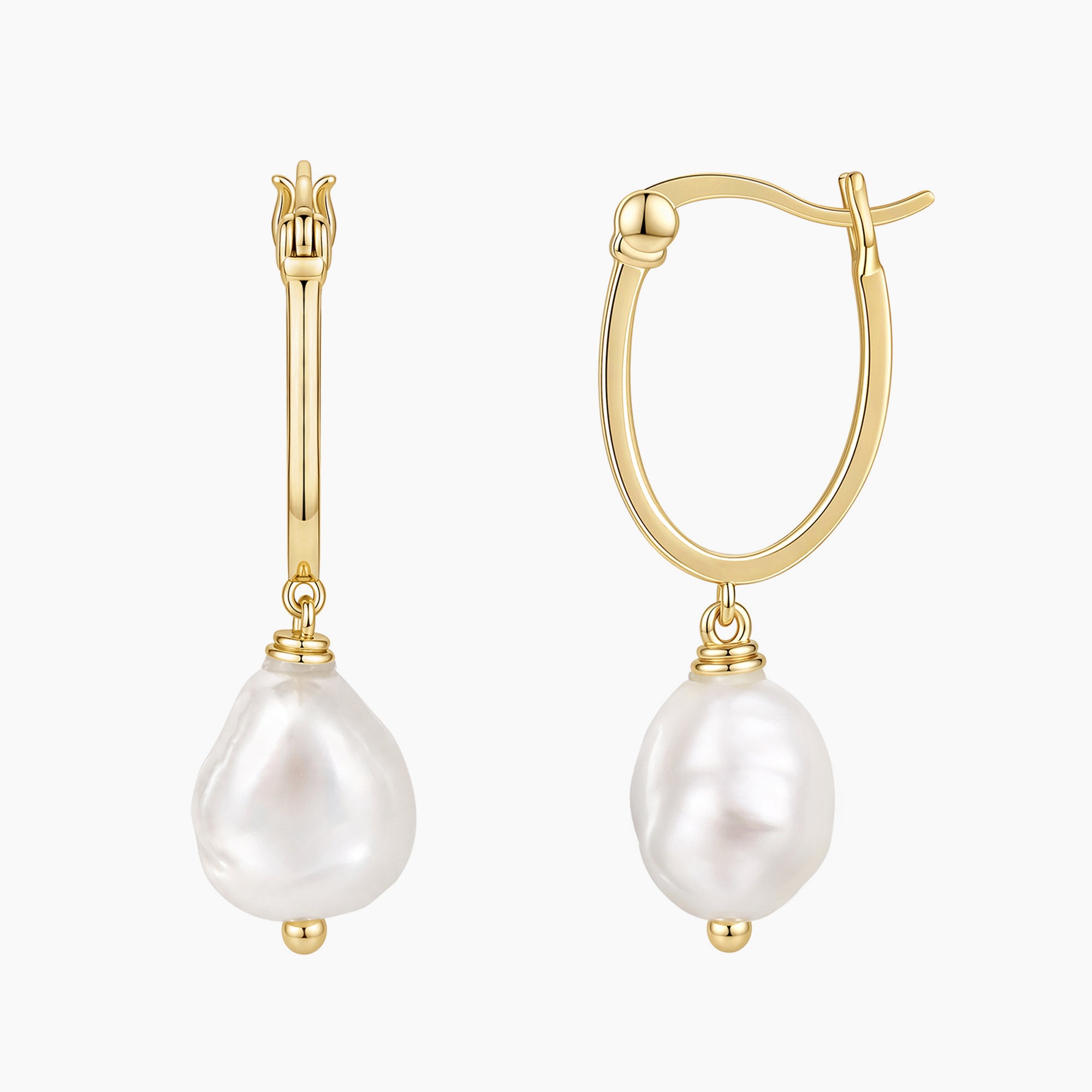 Soft Luster Organic Baroque Pearl Drop Hoop Earrings