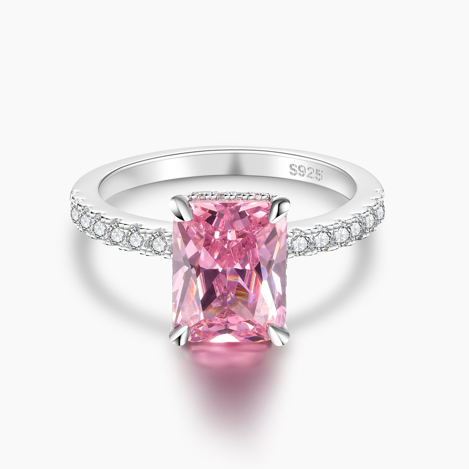 3CT 925 Sterling Silver Radiant Pink Cubic Zirconia Ring