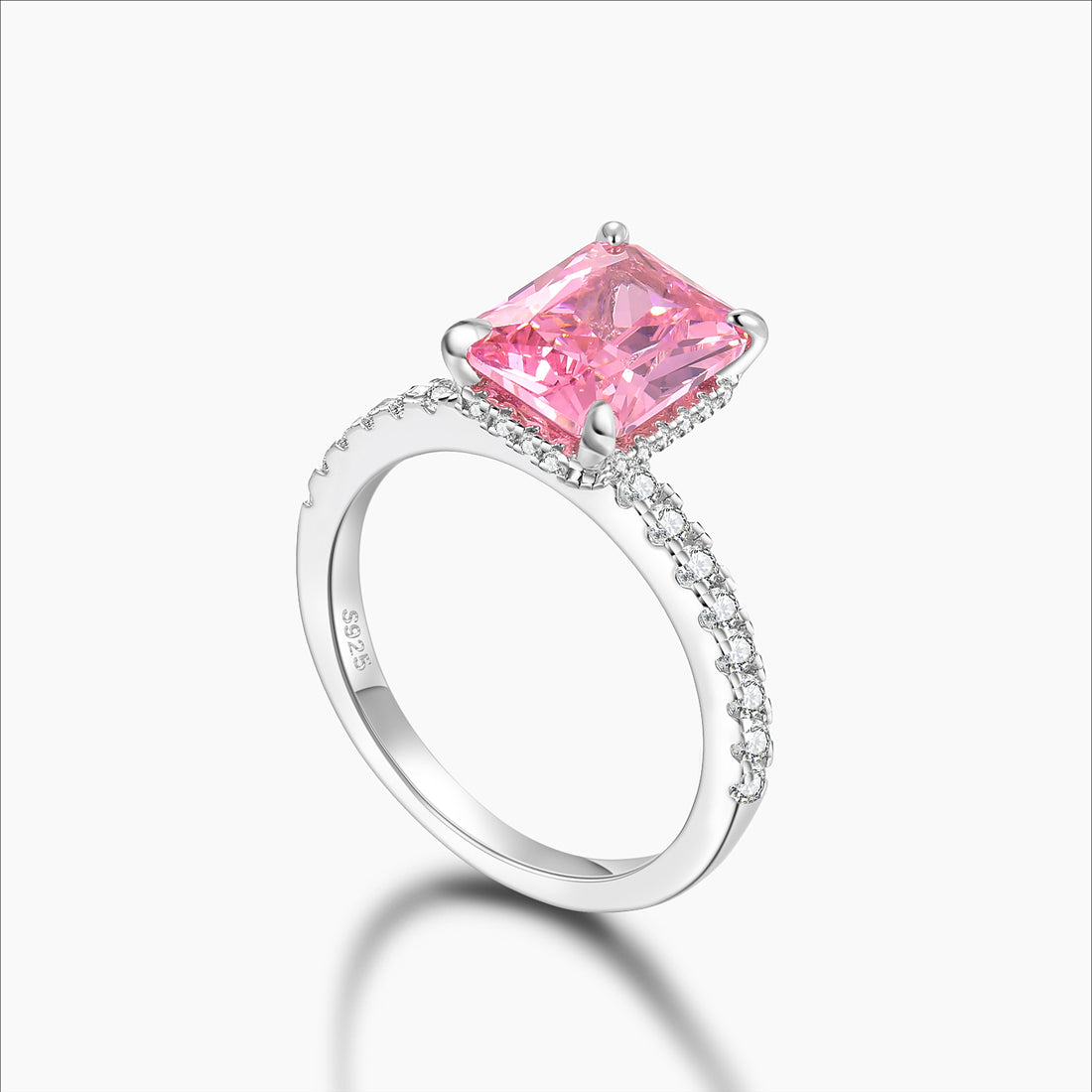 3CT 925 Sterling Silver Radiant Pink Cubic Zirconia Ring