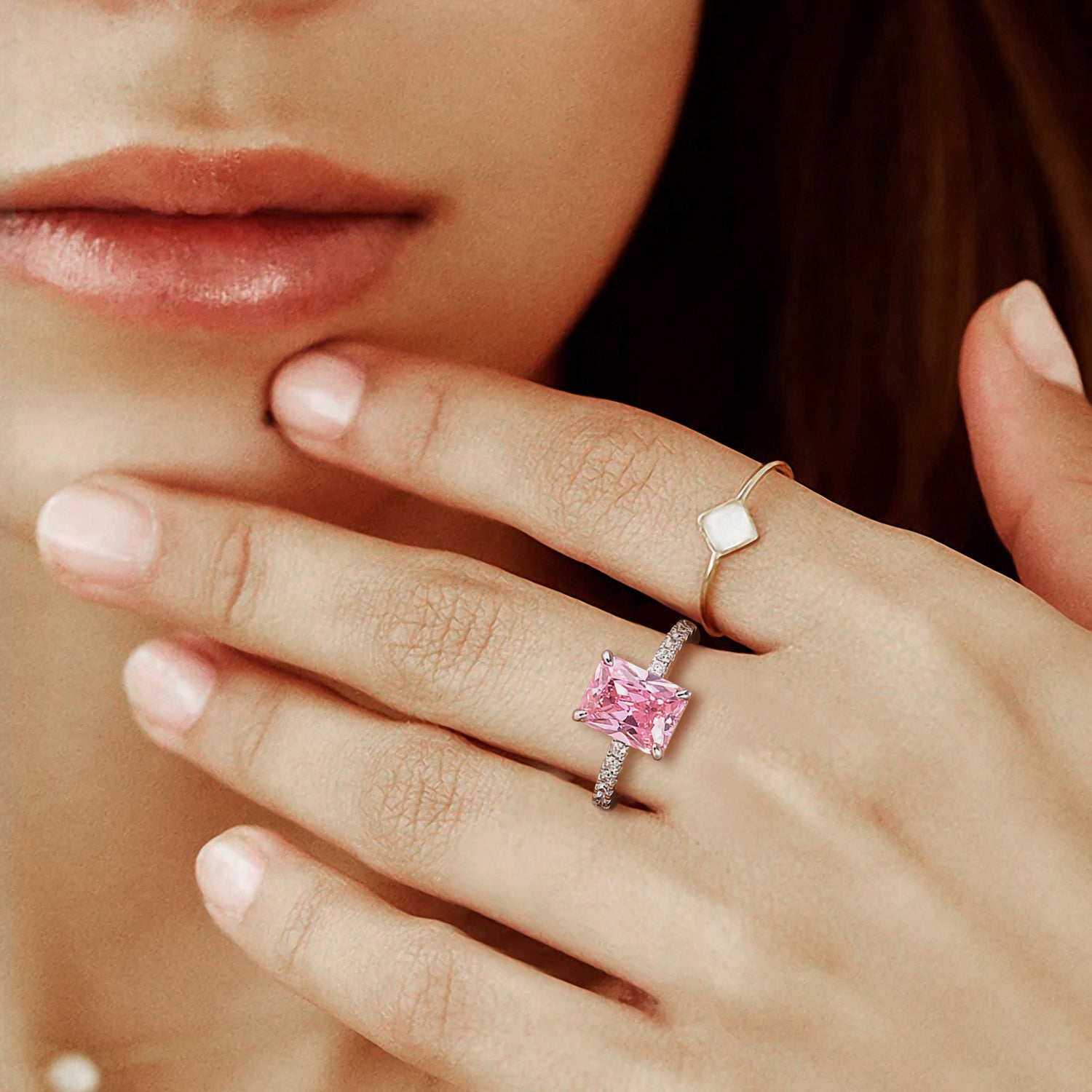 3CT 925 Sterling Silver Radiant Pink Cubic Zirconia Ring