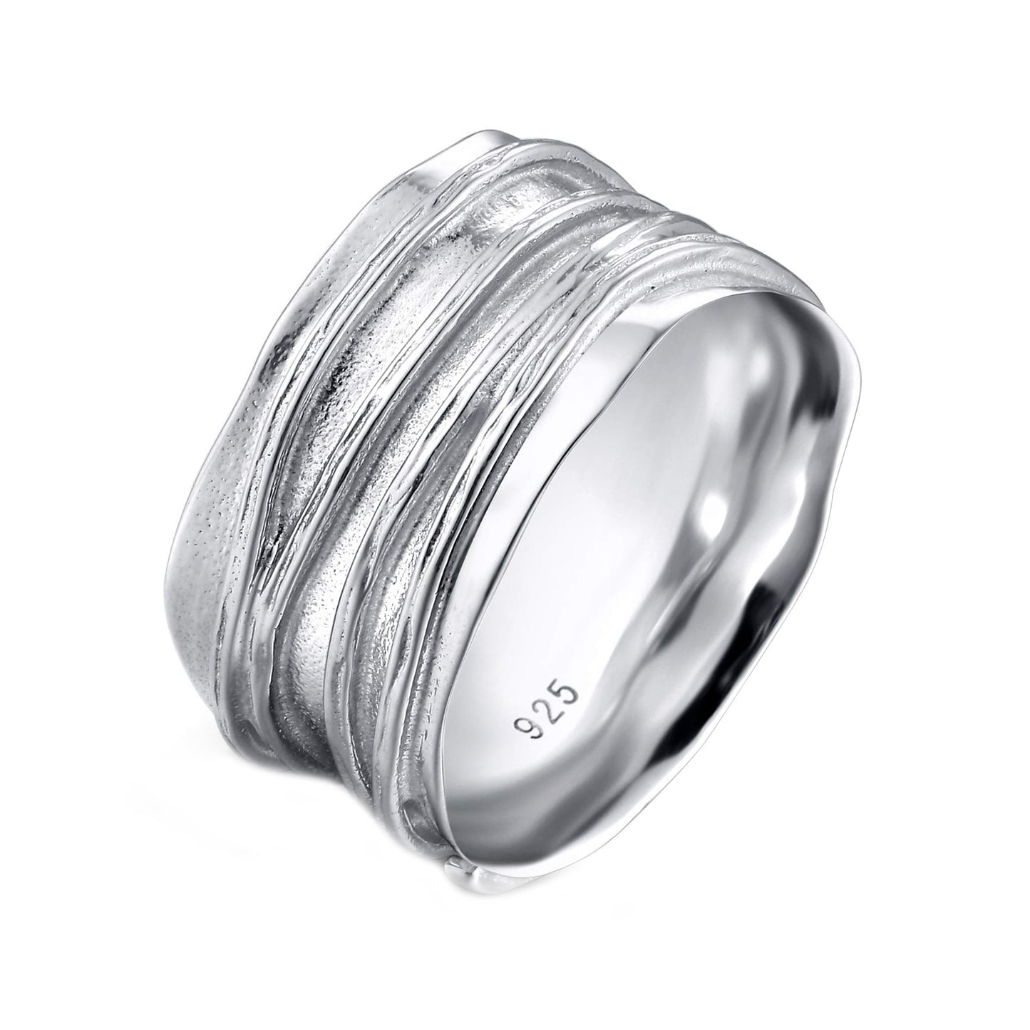 10mm Wide Band Ring 925 Sterling Silver Ripple Thumb Ring