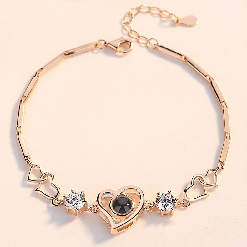 925 sterling silver bracelet; cubic zirconia; heart bracelet; Eamti;