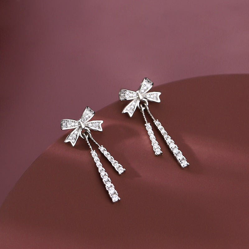 Bow Design Sterling Silver Drop Earrings