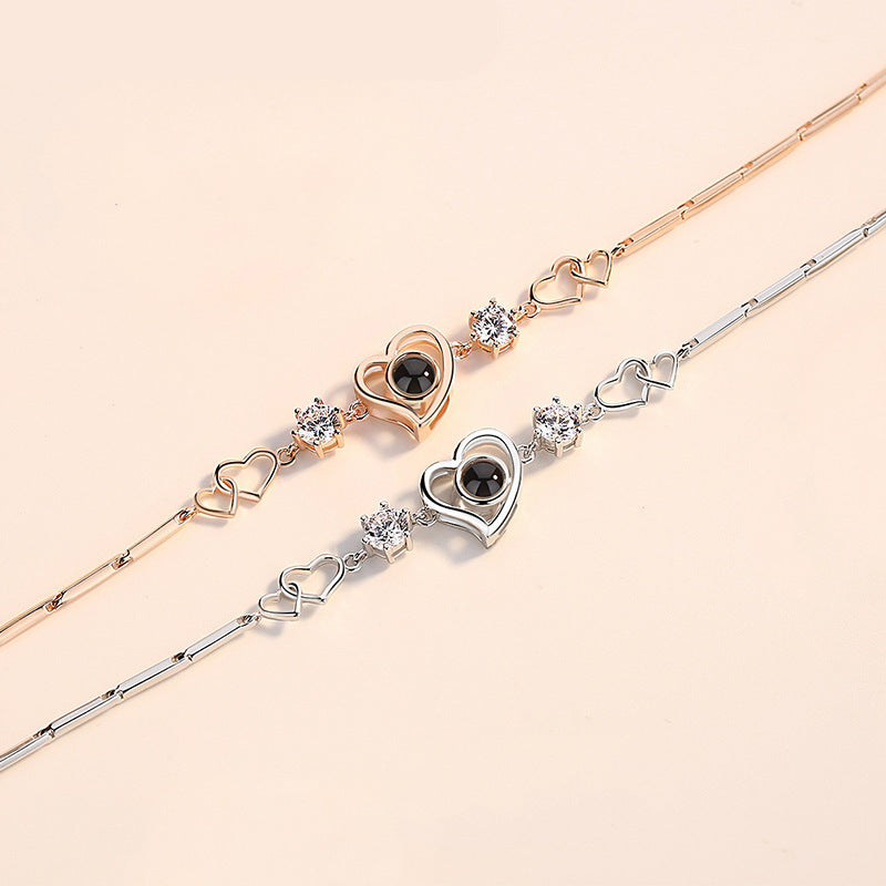 925 sterling silver bracelet; cubic zirconia; heart bracelet; Eamti;