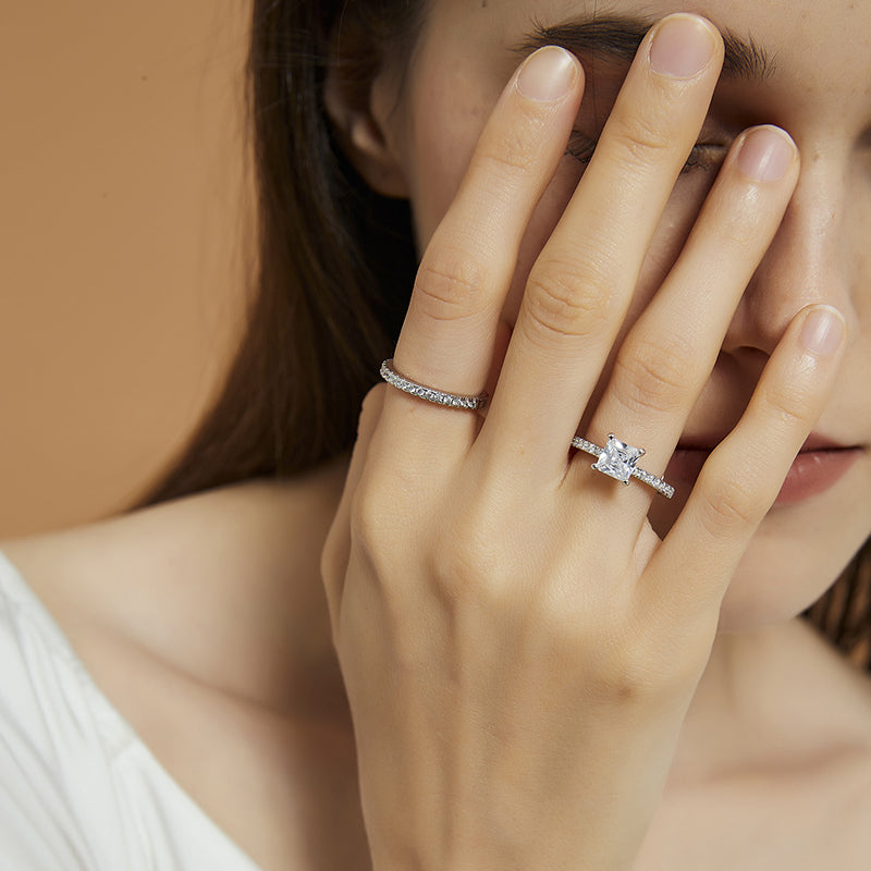 925 Sterling Silver Princess Cut Engagement Ring
