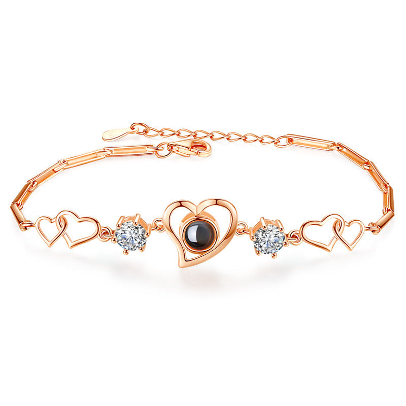 925 sterling silver bracelet; cubic zirconia; heart bracelet; Eamti;