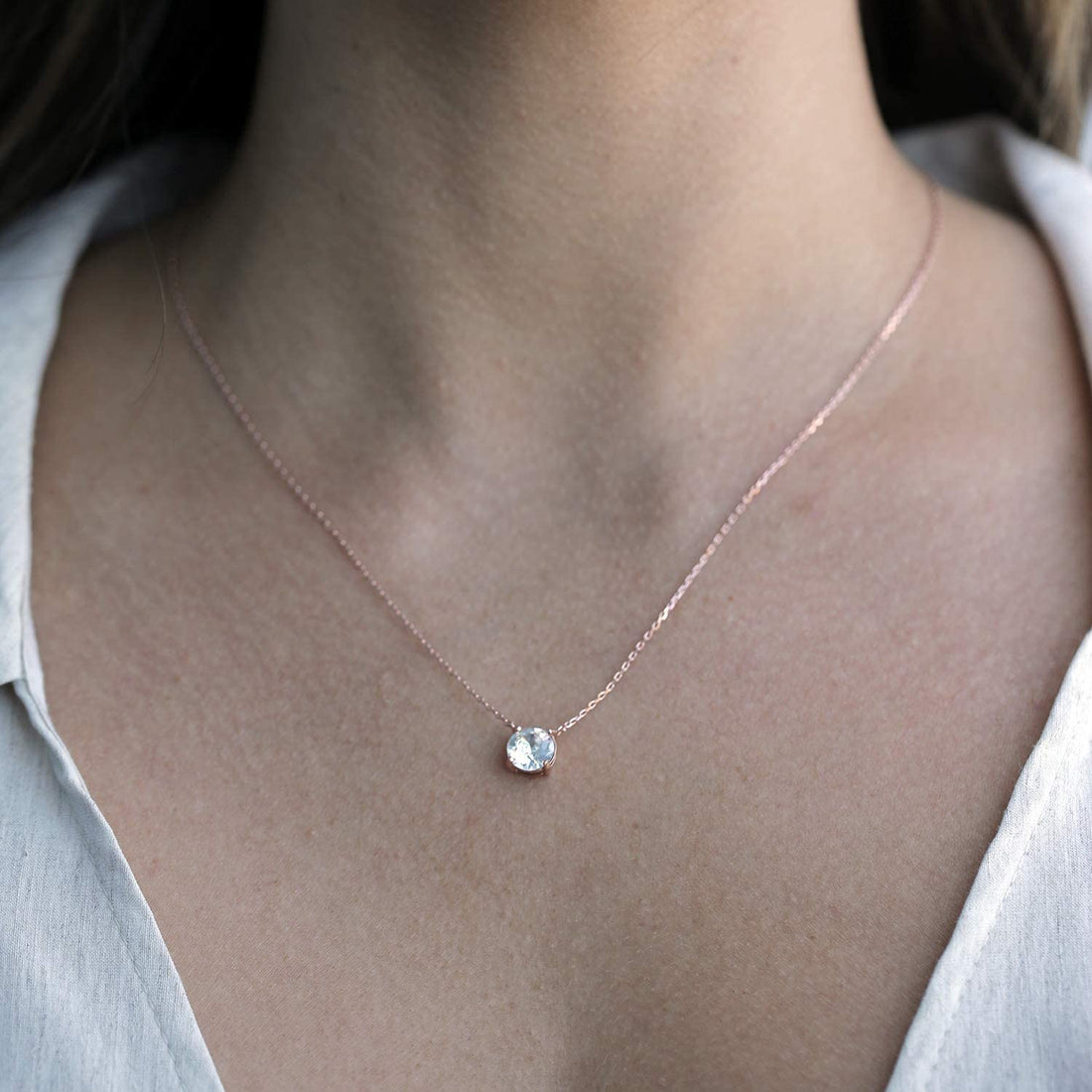 solitaire necklace for women, sterling silver necklace, silver gemstone necklace, cubic zirconia necklace