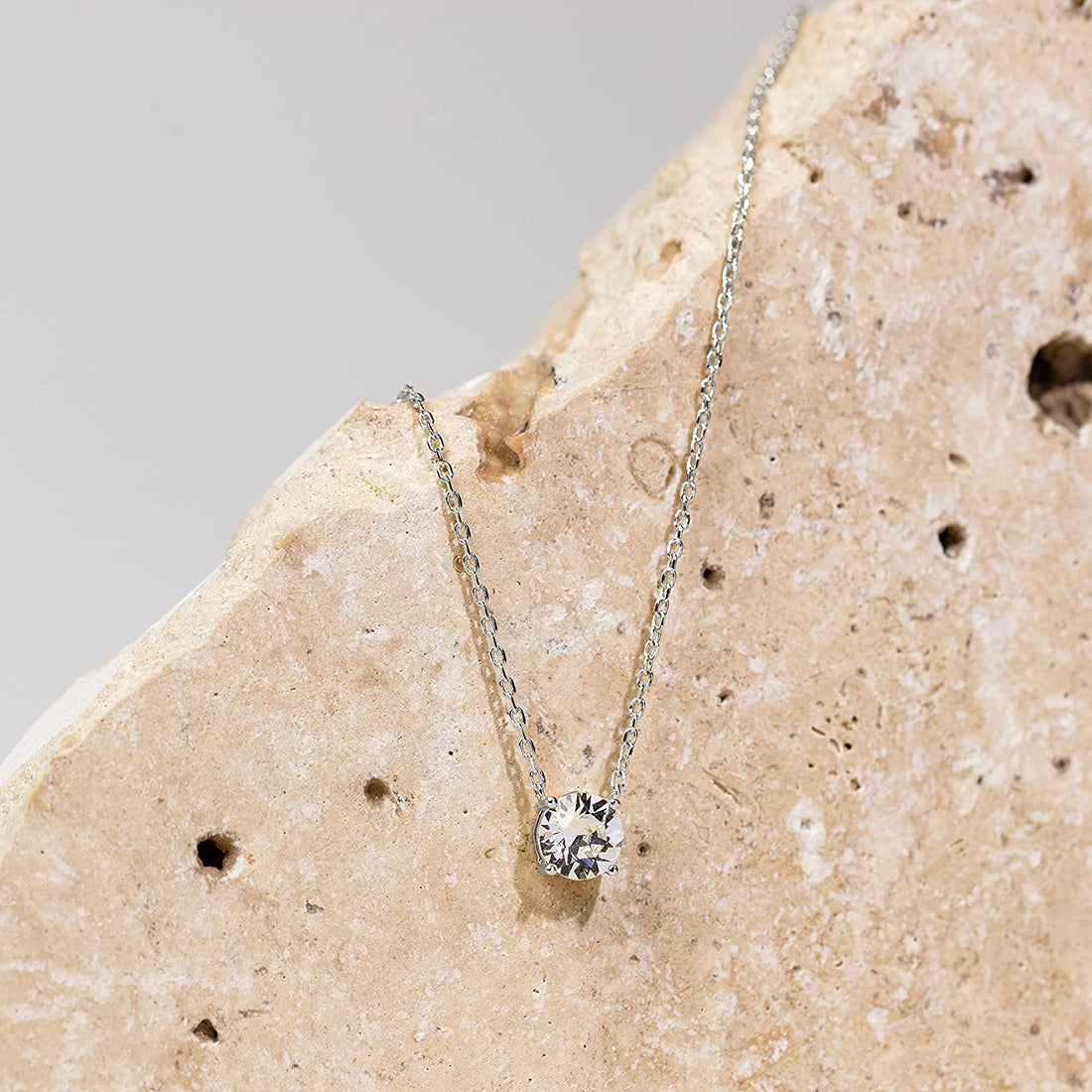 solitaire necklace for women, sterling silver necklace, silver gemstone necklace, cubic zirconia necklace