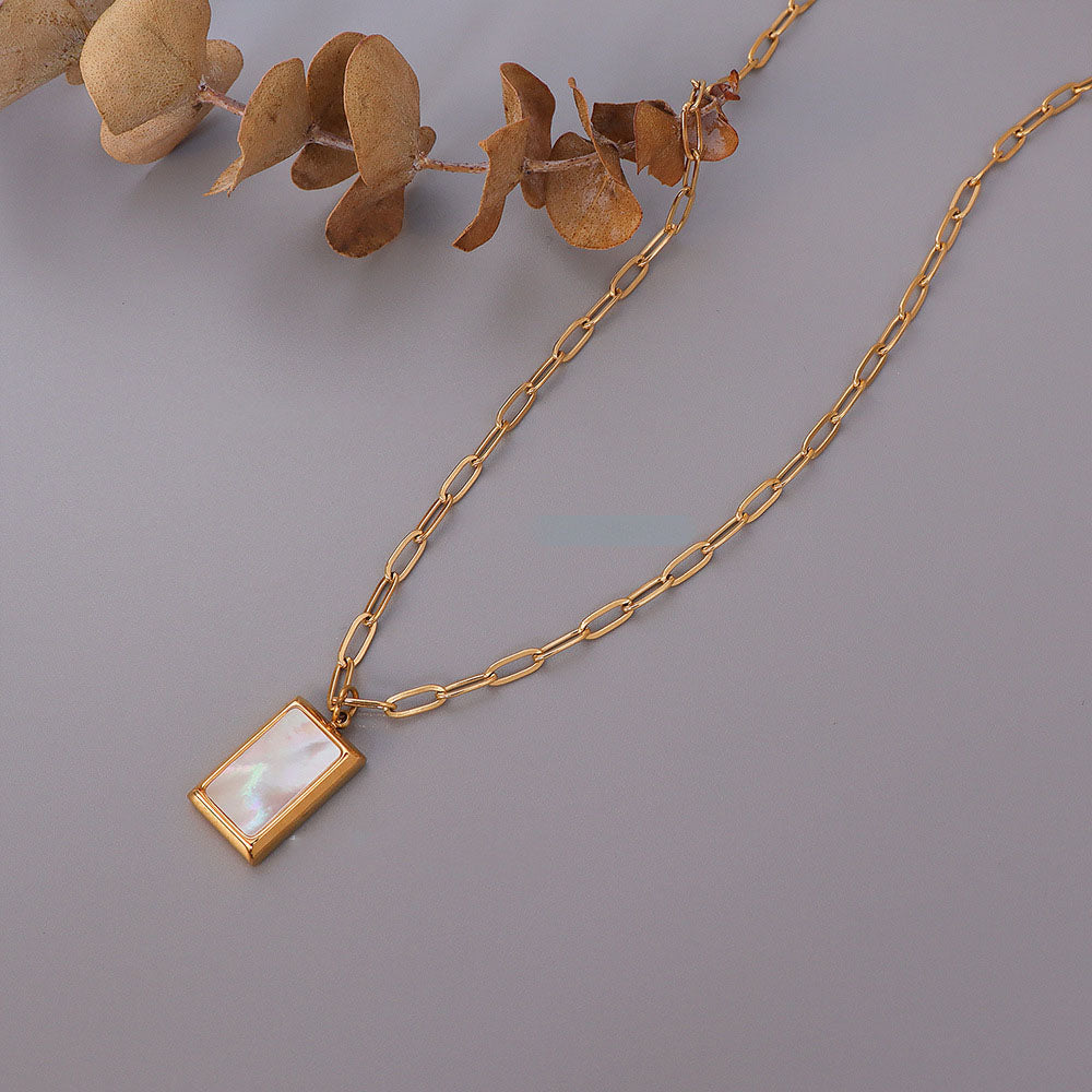 White Sea Shell Square Necklace