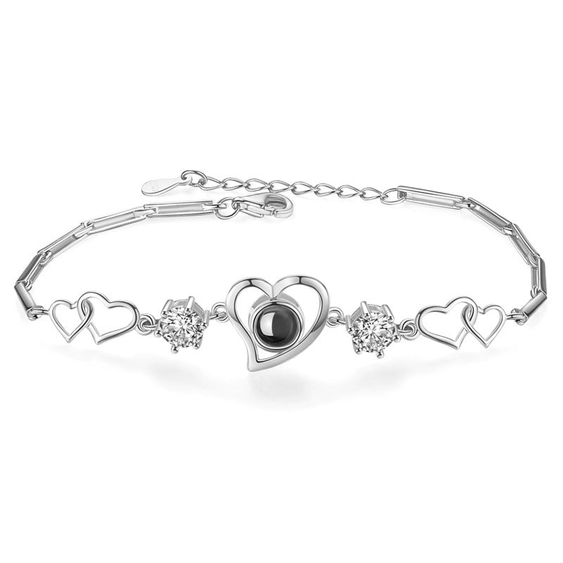 925 sterling silver bracelet; cubic zirconia; heart bracelet; Eamti;