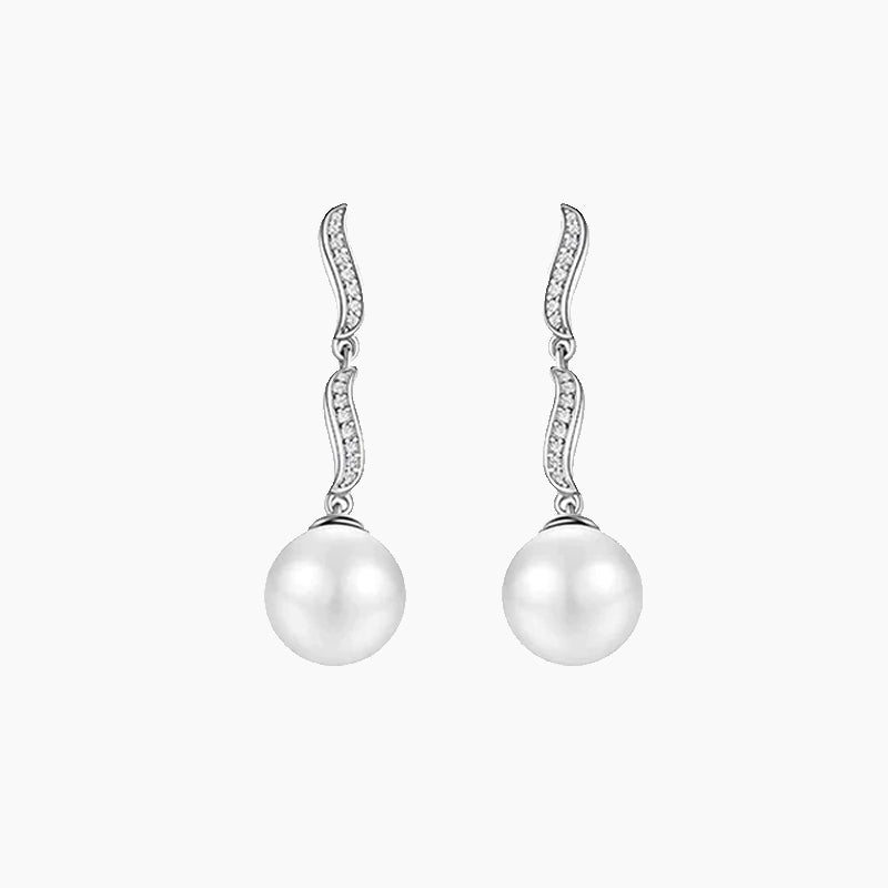 Sterling Silver Ripple Dangle Pearl Earrings