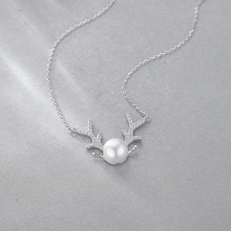 Antlers Pearl 925 Silver Necklace Clavicle Chain