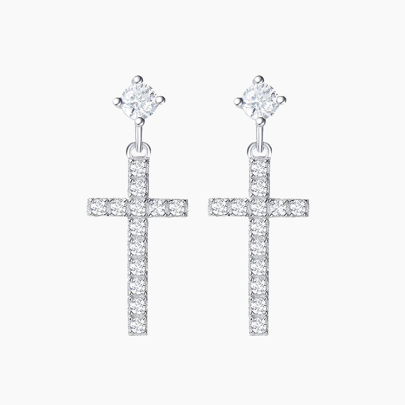 Small Little Cute Dangle Drop Cross Earrings