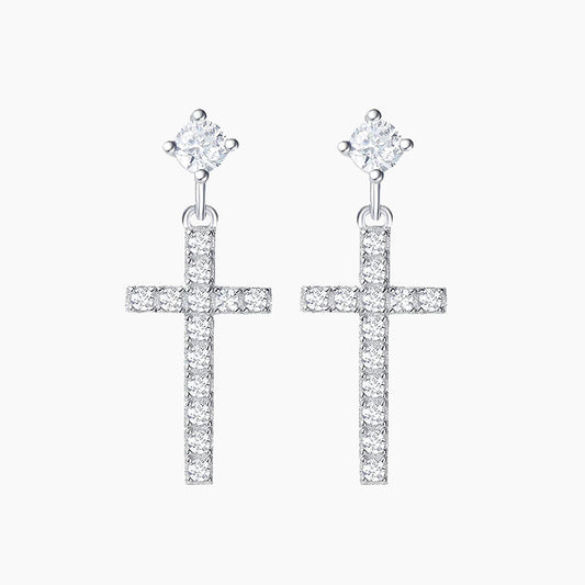 Small Little Cute Dangle Drop Cross Earrings