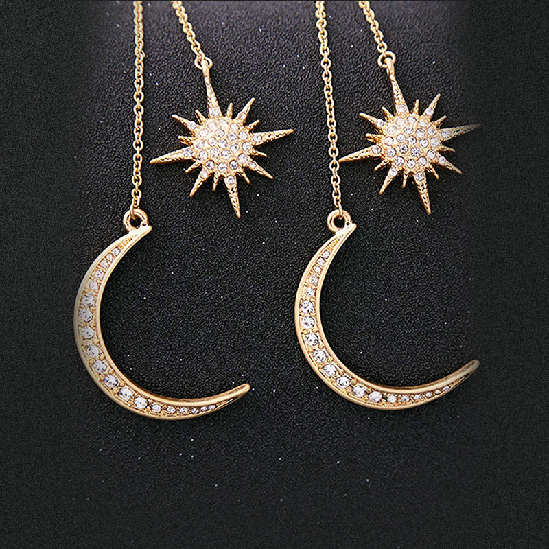 Moon And Star Long Pendant Earrings