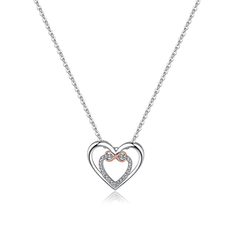925 Sterling Silver New Double Heart-Shaped Necklace