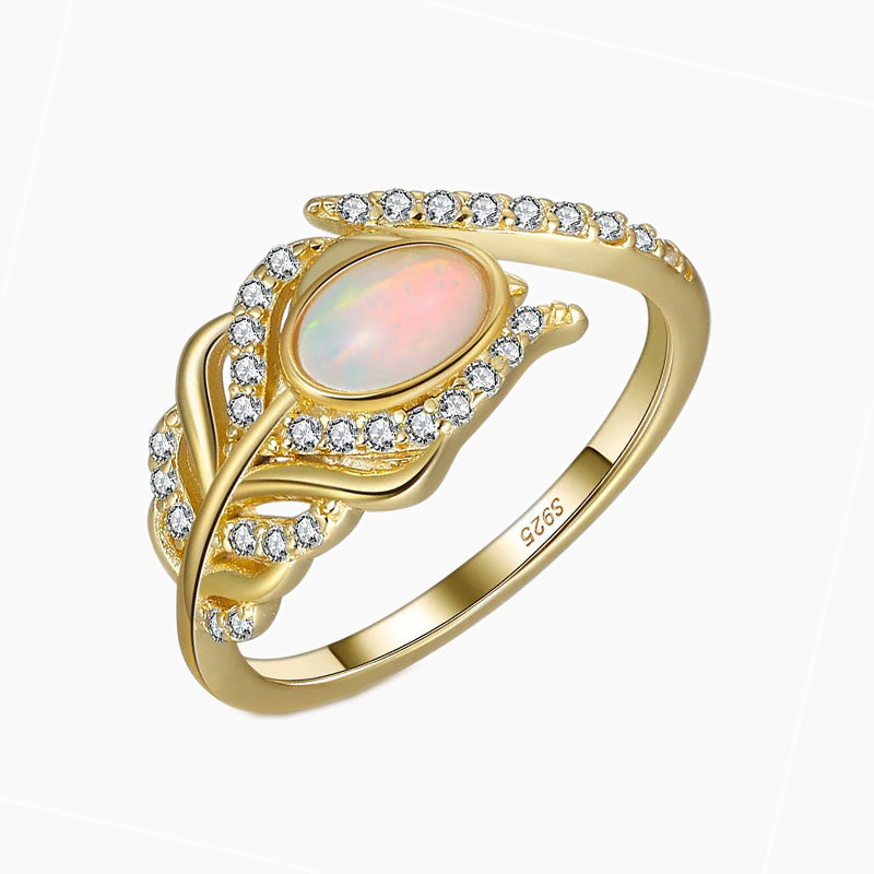 925 Sterling Silver Feather Shaped Opal Ring