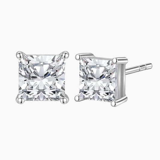 Sliver Cubic Zirconia Square Stud Earrings