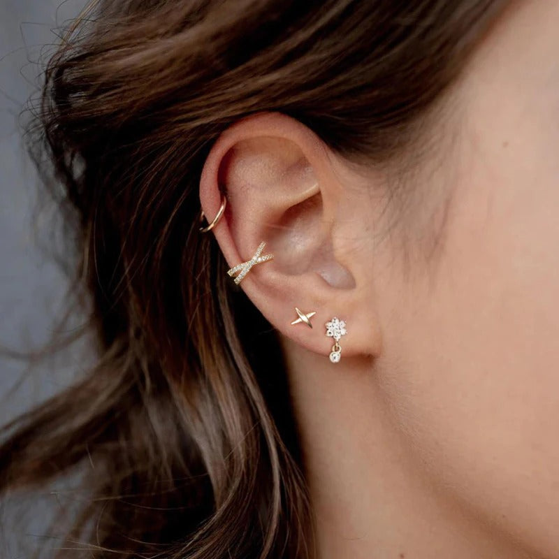925 sterling silver earrings; cross ear cuff; non pierced earrings; Eamti;