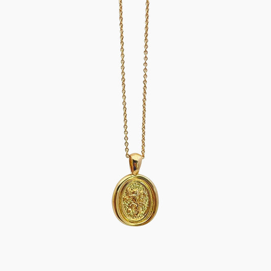 14K Gold Plated Round Lion Necklace