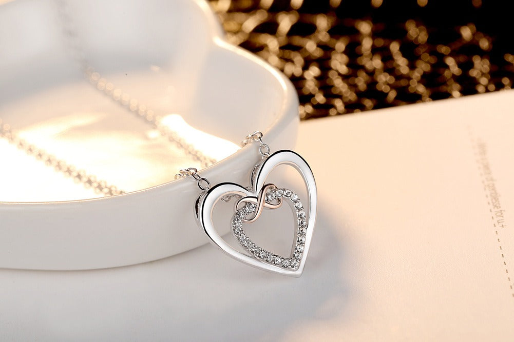 925 Sterling Silver New Double Heart-Shaped Necklace