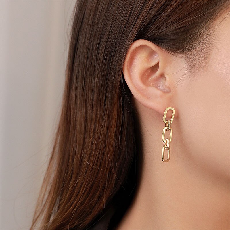 925 Sterling Silver Women's Wide Chain Long Stud Earrings Elegant Bohemian Tassel Earrings