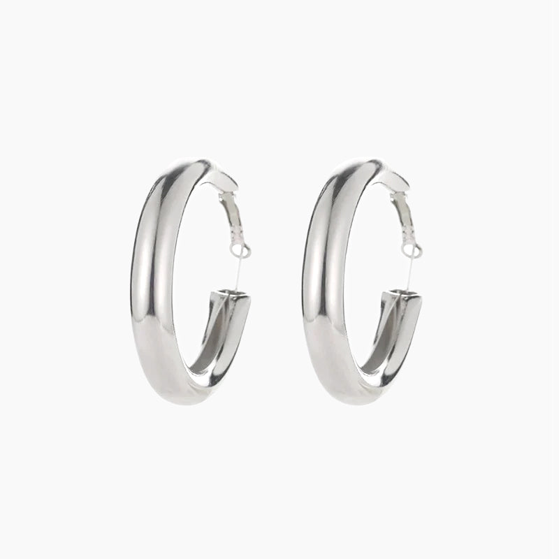 Gold Hoops Earrings Minimalist Thick Tube Round Circle Earrings