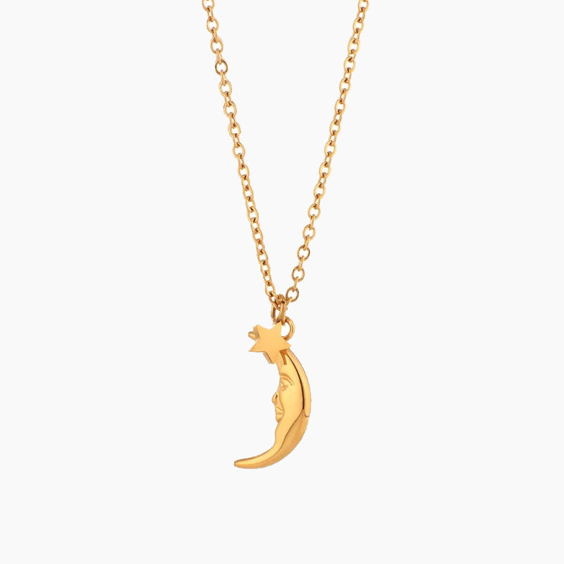18k Gold Plated Vintage Moon Star Necklace