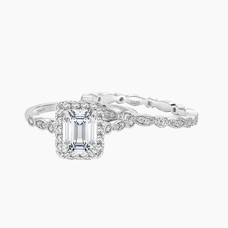 925 Sterling Silver Square Cubic Zirconia Ring Set