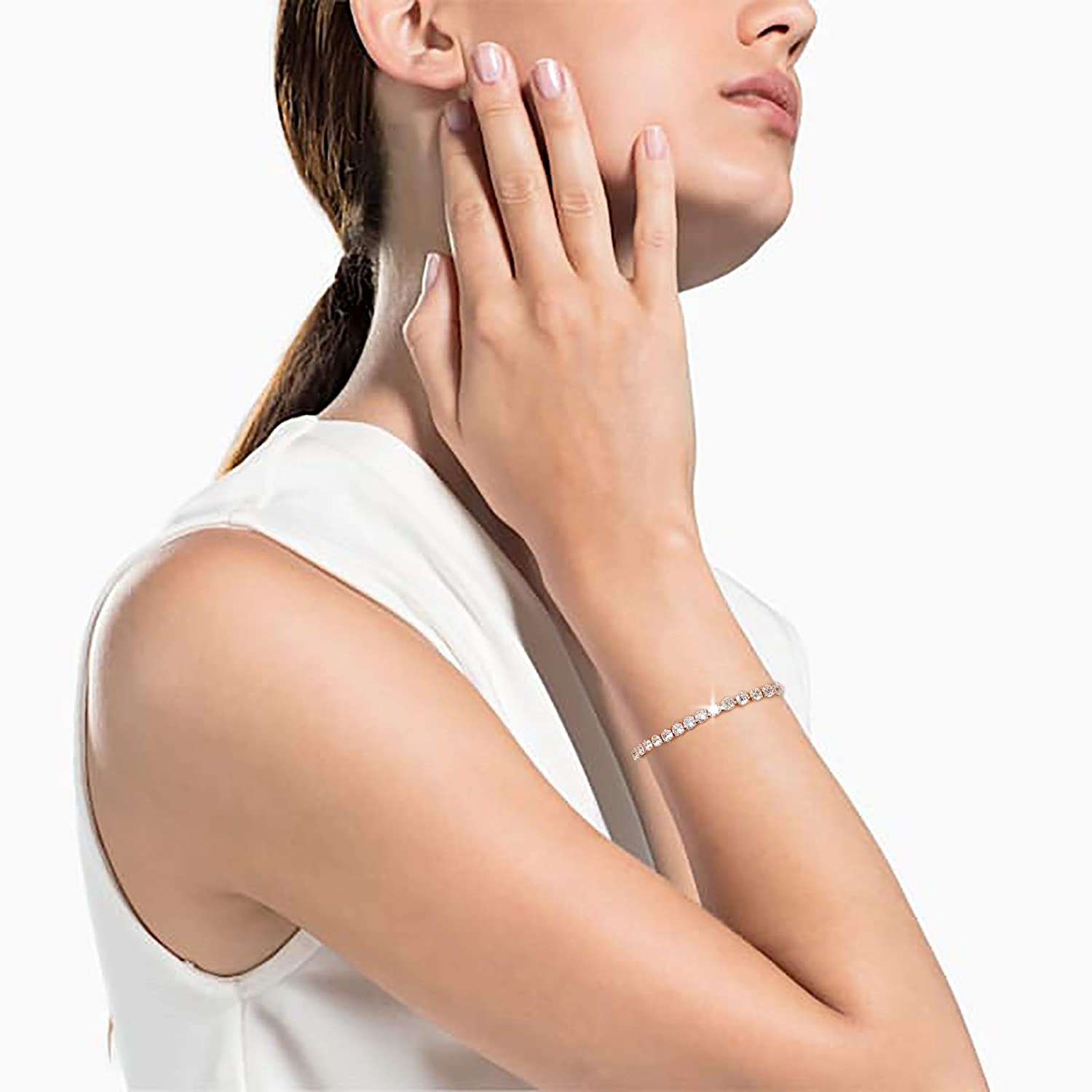 white gold tennis bracelet; bracelet for women; Eamti;
