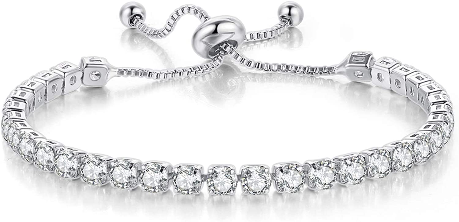 white gold tennis bracelet; green cubic zirconia bracelet; Eamti;