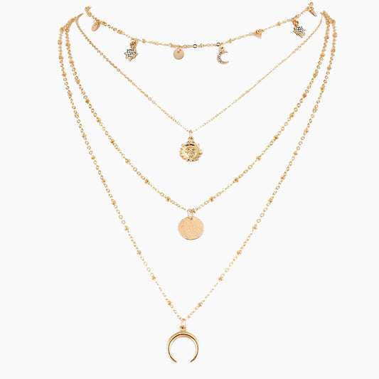 Gold color Choker Necklace Long moon