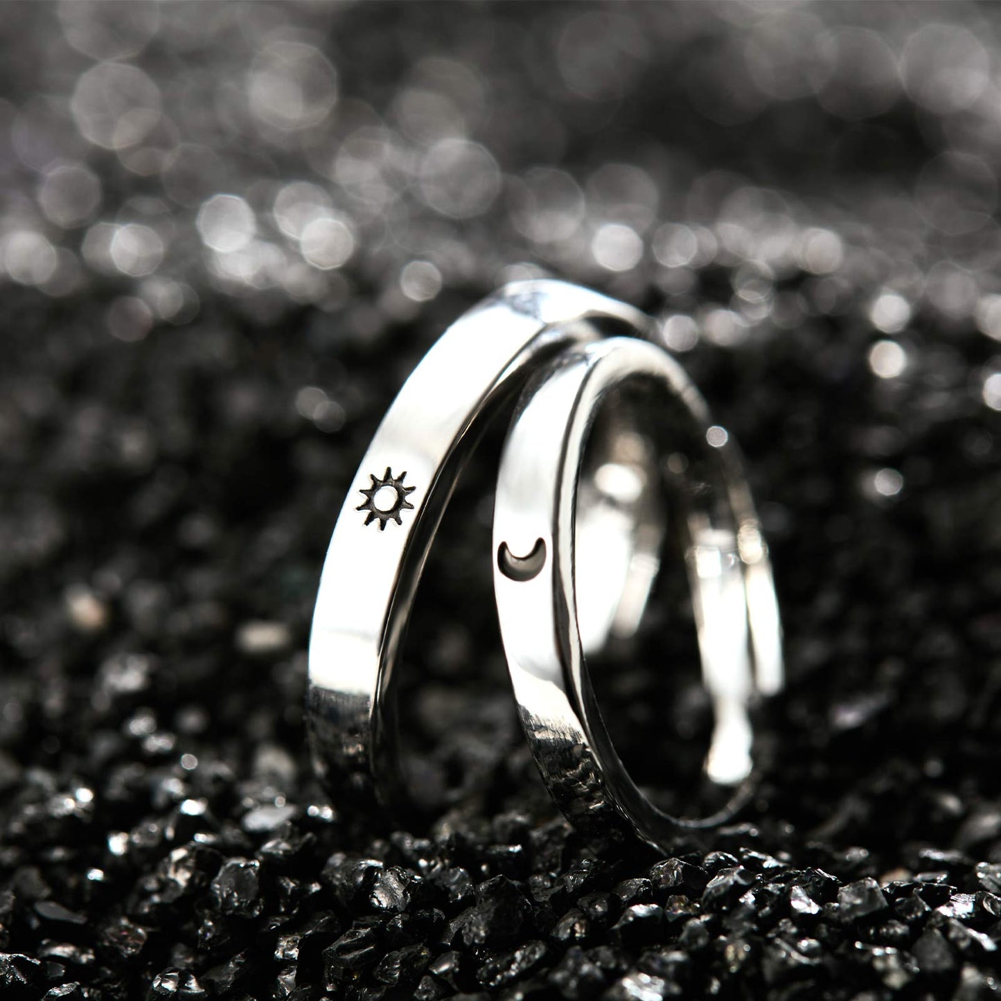 2-Pack Sun and Moon Adjustable Couple Rings