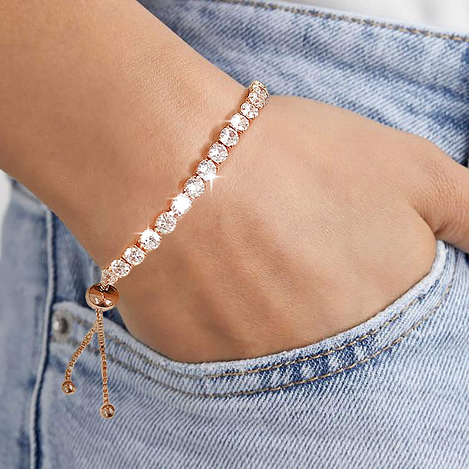 rose gold tennis bracelet; bracelet for women; Eamti;